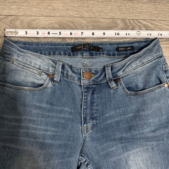 Max Jeans Low Rise Size 6 Medium Wash Frayed Hem Crop Flare Denim 28x24 Blue Y2K - Picture 7 of 10